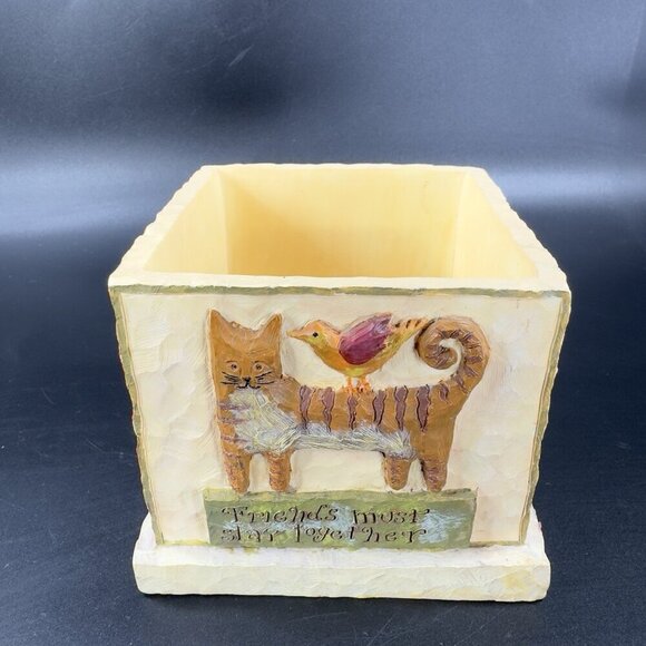 Lang Candles 1999 Square Votive Candle Holder Resin Live Well Cat Heart Raised - Picture 8 of 12